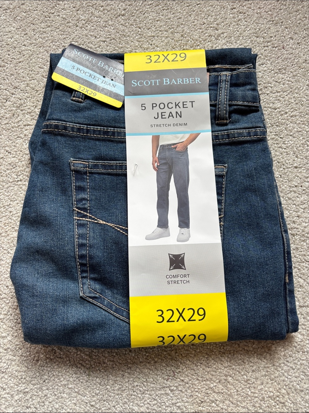 Men's Dark Blue 5-Pocket Stretch Jeans - 32x29